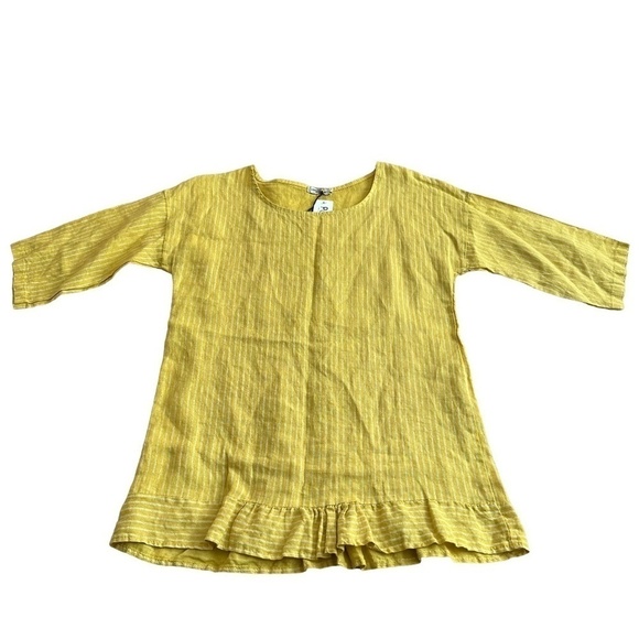 NEW Lungo L'Arno PURO LINO Linen Women's Size Medium Mustard Striped Tunic Top - Picture 14 of 16